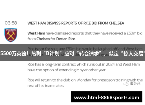 5500万英镑!热刺“B计划”应对“转会请求”,敲定“惊人交易”
